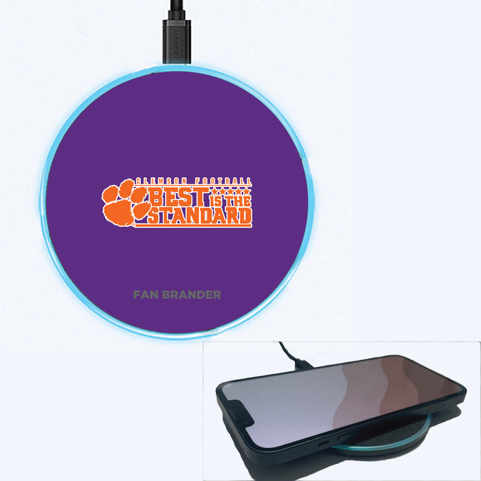 Fan Brander Grey 15W Wireless Charger with Clemson Tigers Best Standard With Team Background