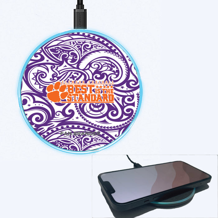 Fan Brander Grey 15W Wireless Charger with Clemson Tigers Best Standard With Urban Camo Background