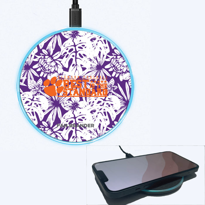 Fan Brander Grey 15W Wireless Charger with Clemson Tigers Best Standard with Team Color Hawain Pattern