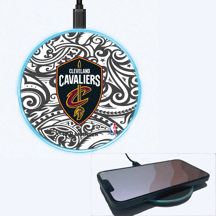 Fan Brander Grey 15W Wireless Charger with Cleveland Cavaliers Primary Logo With Black Tribal