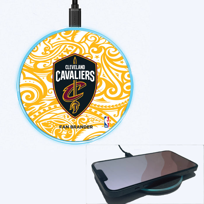 Fan Brander Grey 15W Wireless Charger with Cleveland Cavaliers Primary Logo With Team Color Tribal Background
