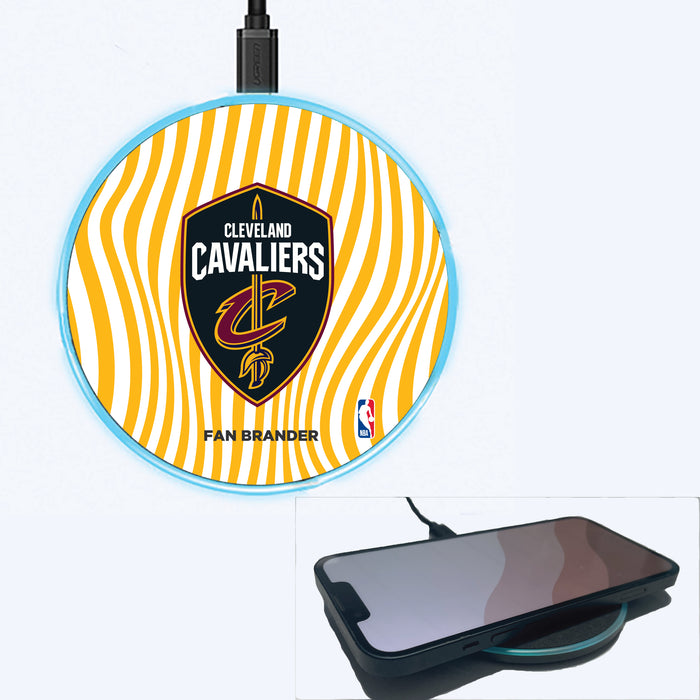 Fan Brander Grey 15W Wireless Charger with Cleveland Cavaliers Primary Logo With Team Groovey Lines