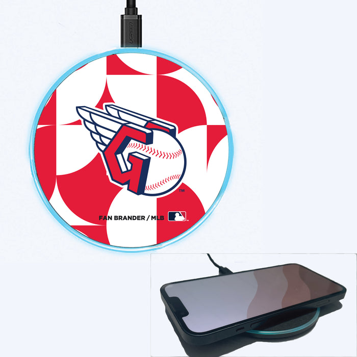 Fan Brander Grey 15W Wireless Charger with Cleveland Guardians Primary Logo on Geometric Circle Background