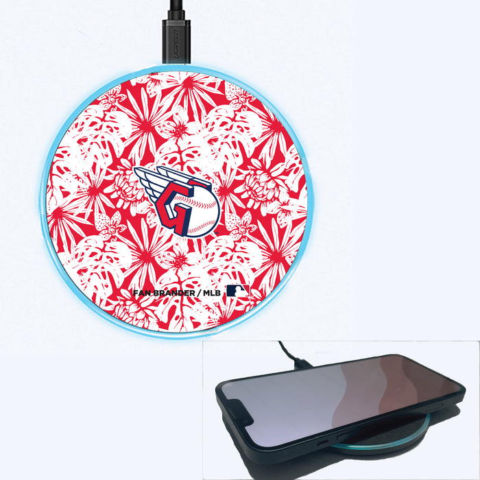 Fan Brander Grey 15W Wireless Charger with Cleveland Guardians Primary Logo With Team Color Hawain Pattern