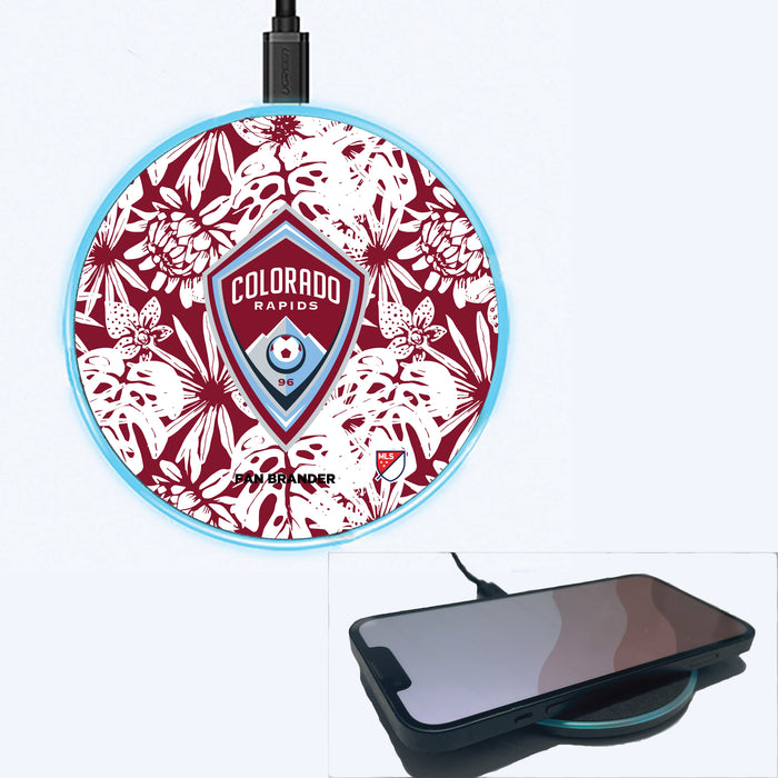Fan Brander Grey 15W Wireless Charger with Colorado Rapids Primary Logo With Team Color Hawain Pattern