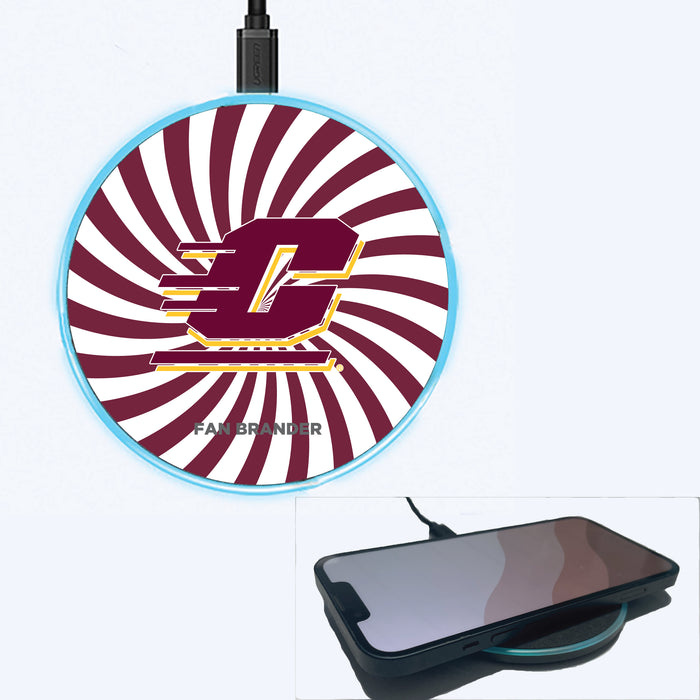 Fan Brander Grey 15W Wireless Charger with Central Michigan Chippewas Primary Logo With Team Groovey Burst