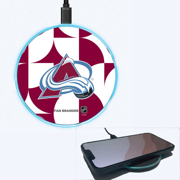 Fan Brander Grey 15W Wireless Charger with Colorado Avalanche Primary Logo on Geometric Circle Background