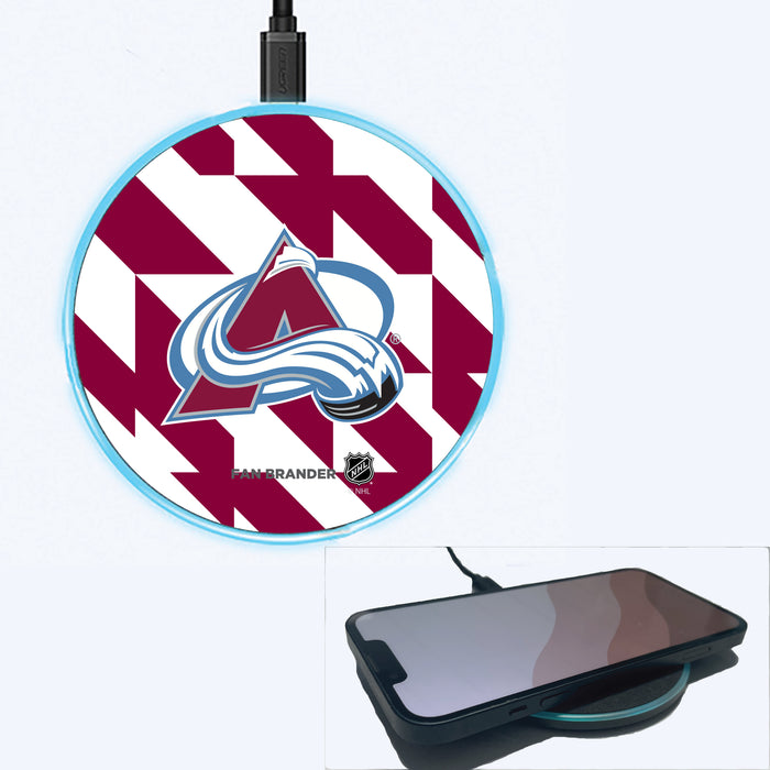Fan Brander Grey 15W Wireless Charger with Colorado Avalanche Primary Logo on Geometric Quad Background