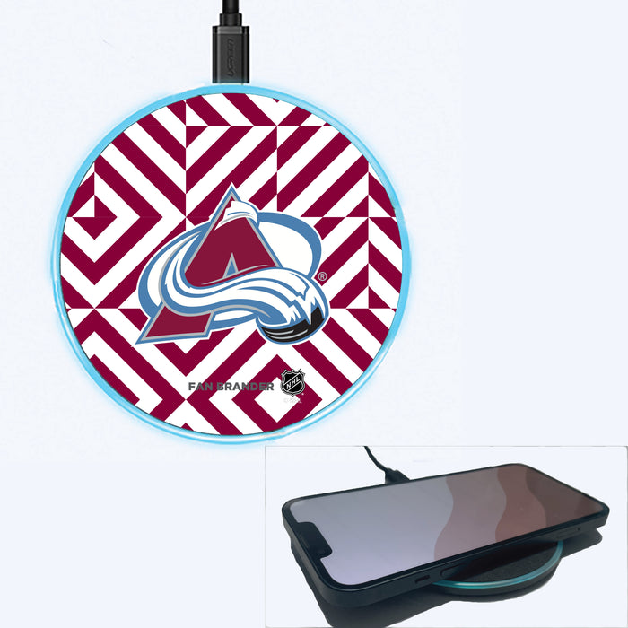 Fan Brander Grey 15W Wireless Charger with Colorado Avalanche Primary Logo on Geometric Diamonds Background