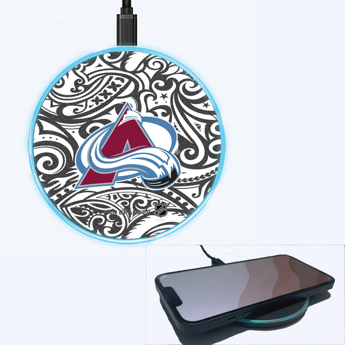 Fan Brander Grey 15W Wireless Charger with Colorado Avalanche Primary Logo With Black Tribal