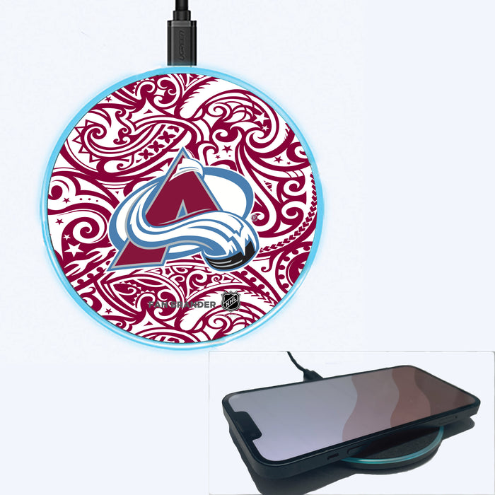 Fan Brander Grey 15W Wireless Charger with Colorado Avalanche Primary Logo With Team Color Tribal Background