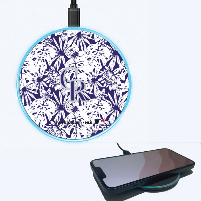 Fan Brander Grey 15W Wireless Charger with Colorado Rockies Primary Logo With Team Color Hawain Pattern