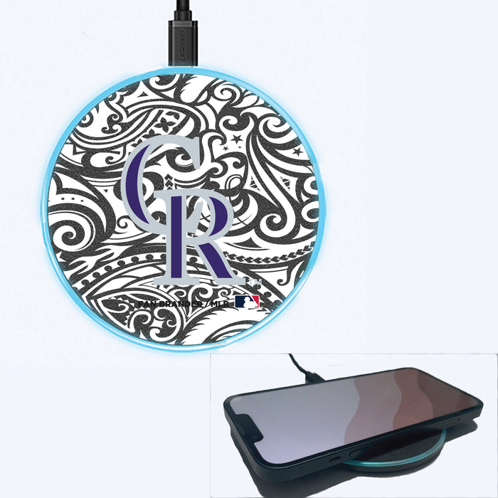 Fan Brander Grey 15W Wireless Charger with Colorado Rockies Primary Logo With Black Tribal