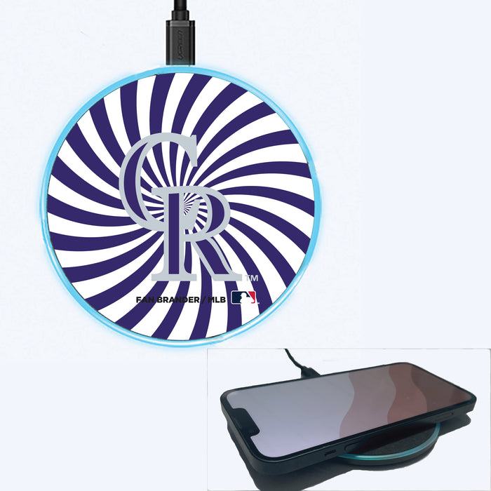 Fan Brander Grey 15W Wireless Charger with Colorado Rockies Primary Logo With Team Groovey Burst