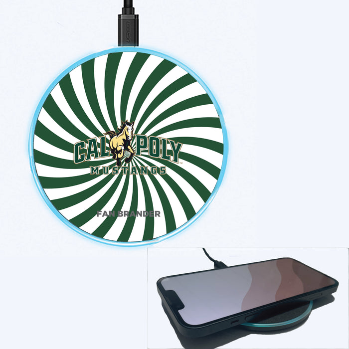 Fan Brander Grey 15W Wireless Charger with Cal Poly Mustangs Primary Logo With Team Groovey Burst