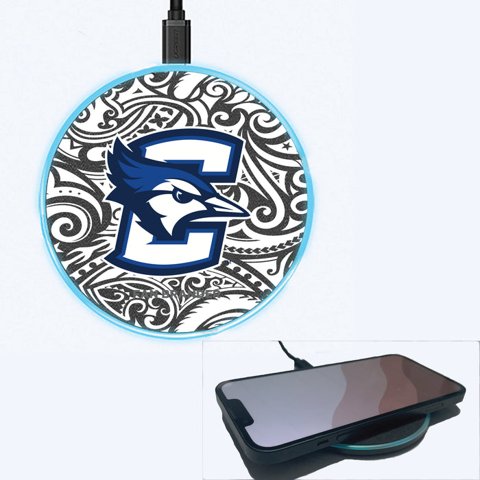 Fan Brander Grey 15W Wireless Charger with Creighton University Bluejays Primary Logo With Black Tribal