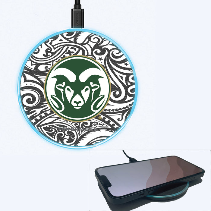 Fan Brander Grey 15W Wireless Charger with Colorado State Rams Primary Logo With Black Tribal