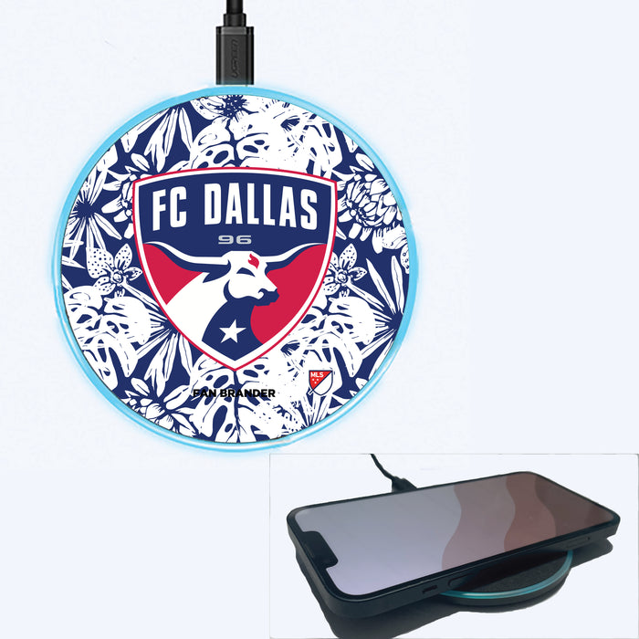 Fan Brander Grey 15W Wireless Charger with FC Dallas Primary Logo With Team Color Hawain Pattern