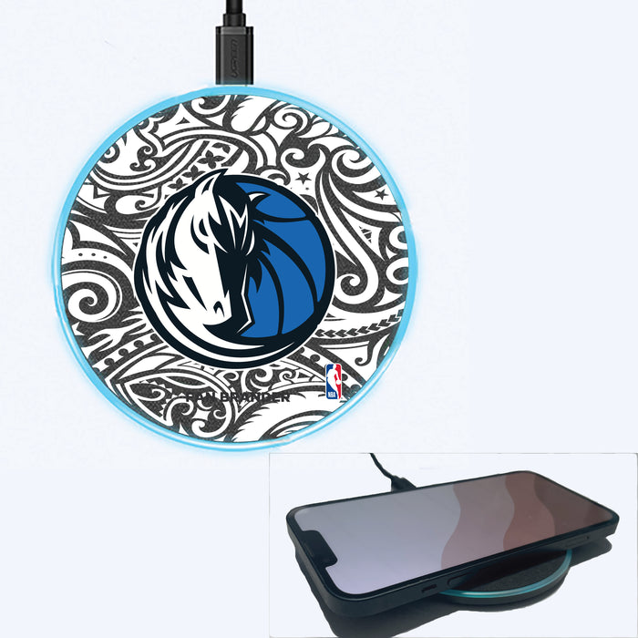 Fan Brander Grey 15W Wireless Charger with Dallas Mavericks Primary Logo With Black Tribal