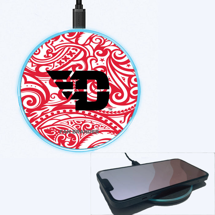 Fan Brander Grey 15W Wireless Charger with Dayton Flyers Primary Logo With Team Color Tribal Background