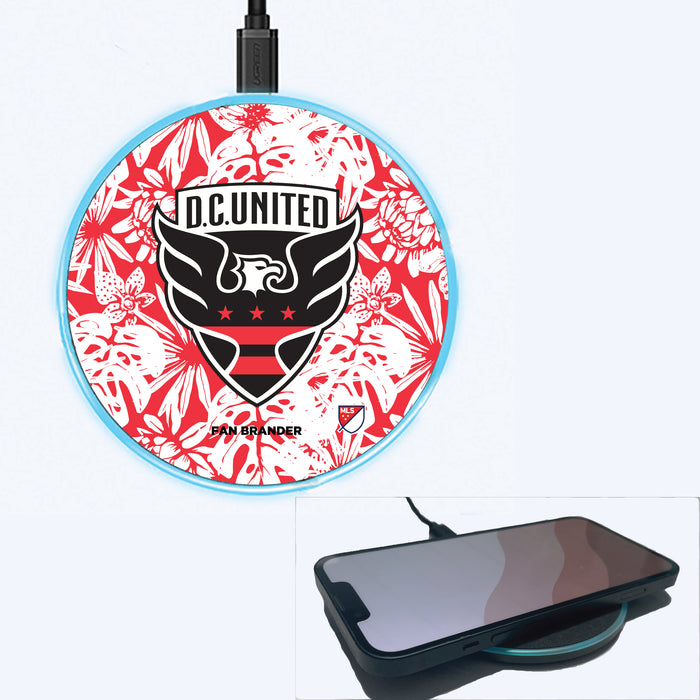 Fan Brander Grey 15W Wireless Charger with D.C. United Primary Logo With Team Color Hawain Pattern