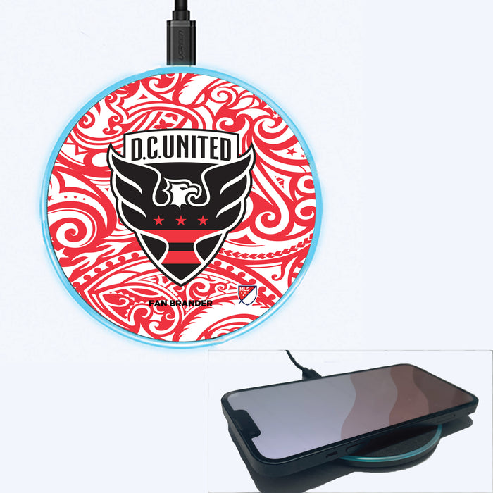 Fan Brander Grey 15W Wireless Charger with D.C. United Primary Logo With Team Color Tribal Background
