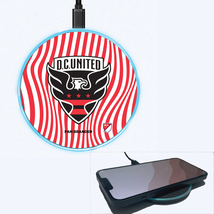 Fan Brander Grey 15W Wireless Charger with D.C. United Primary Logo With Team Groovey Lines