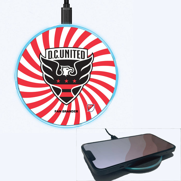 Fan Brander Grey 15W Wireless Charger with D.C. United Primary Logo With Team Groovey Burst