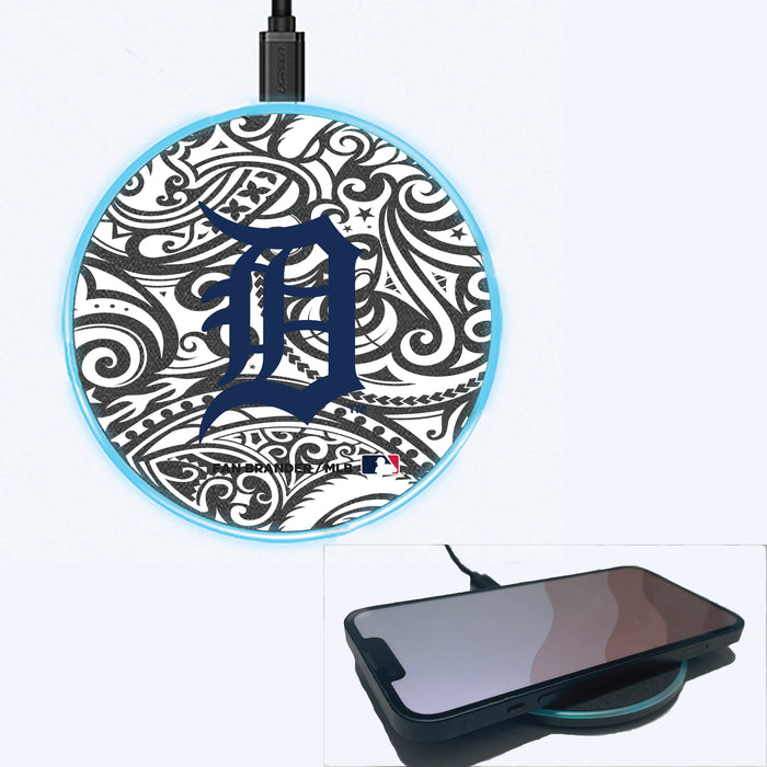 Fan Brander Grey 15W Wireless Charger with Detroit Tigers Primary Logo With Black Tribal