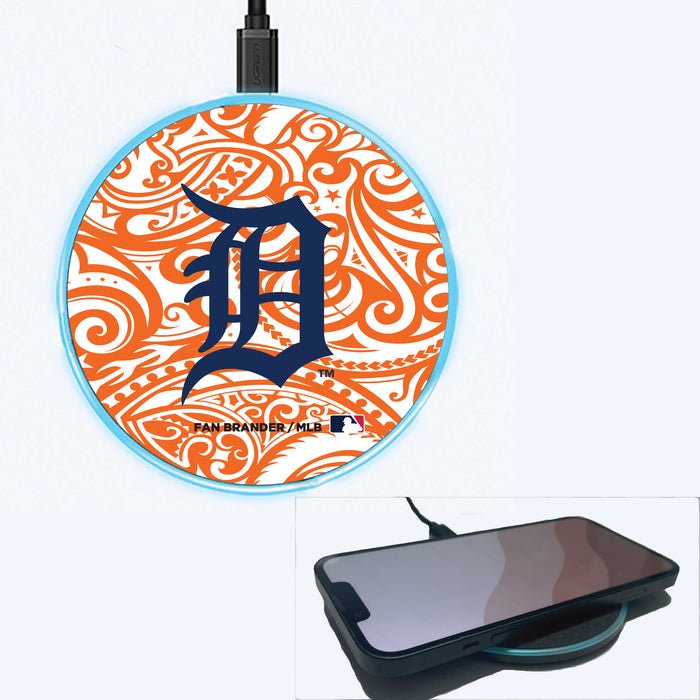 Fan Brander Grey 15W Wireless Charger with Detroit Tigers Primary Logo With Team Color Tribal Background