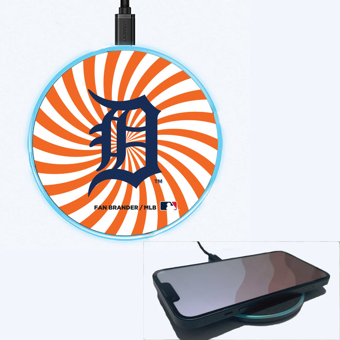 Fan Brander Grey 15W Wireless Charger with Detroit Tigers Primary Logo With Team Groovey Burst