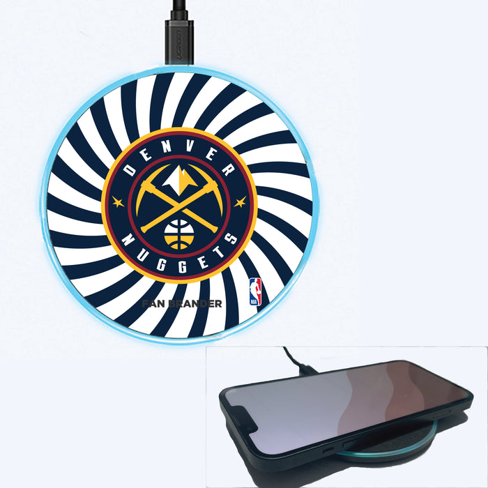 Fan Brander Grey 15W Wireless Charger with Denver Nuggets Primary Logo With Team Groovey Burst