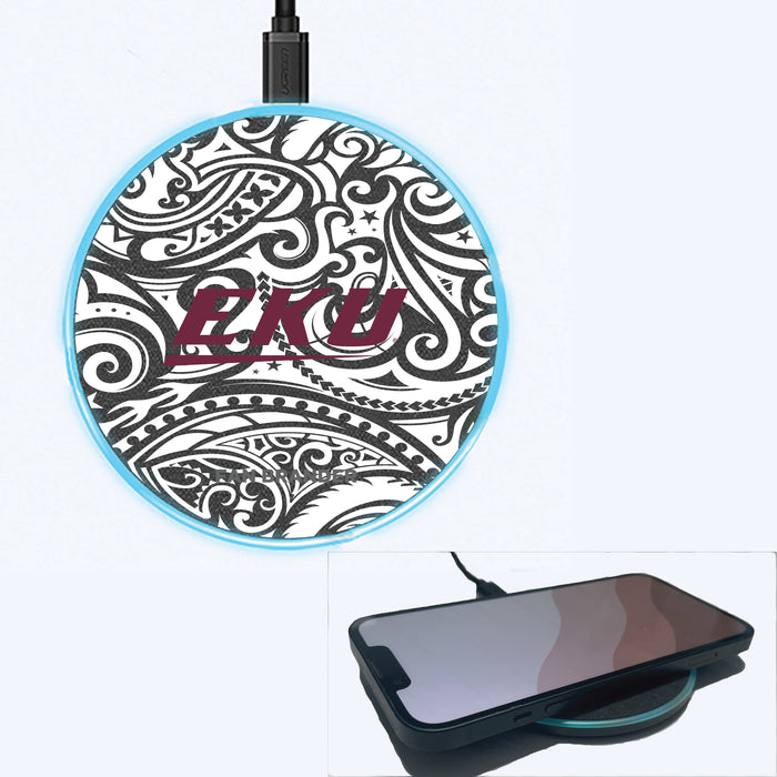 Fan Brander Grey 15W Wireless Charger with Eastern Kentucky Colonels Primary Logo With Black Tribal