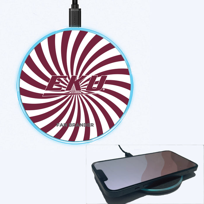 Fan Brander Grey 15W Wireless Charger with Eastern Kentucky Colonels Primary Logo With Team Groovey Burst