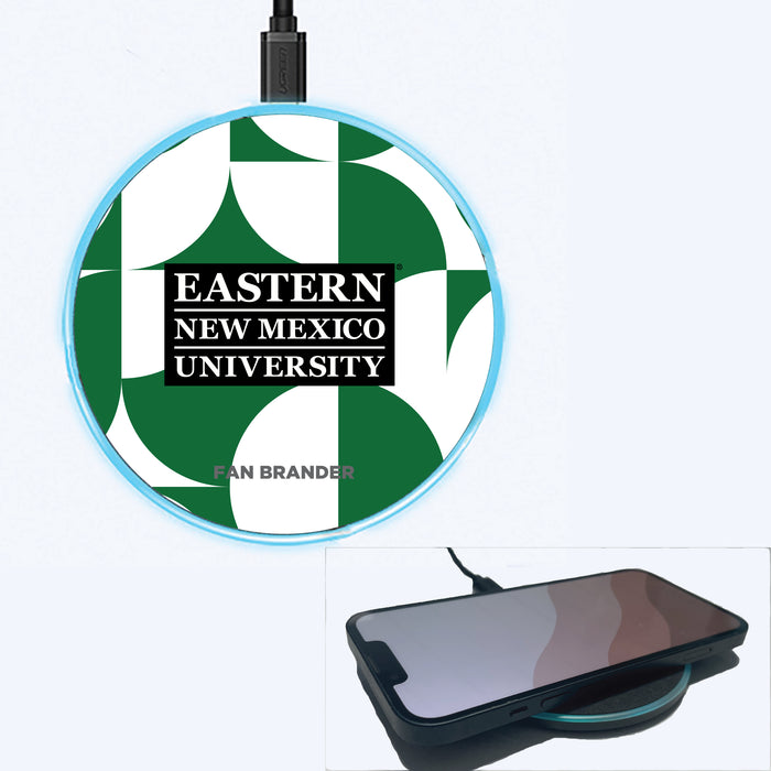 Fan Brander Grey 15W Wireless Charger with Eastern New Mexico Greyhounds Primary Logo on Geometric Circle Background