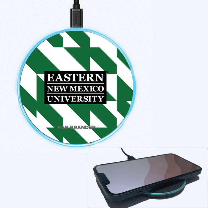 Fan Brander Grey 15W Wireless Charger with Eastern New Mexico Greyhounds Primary Logo on Geometric Quad Background