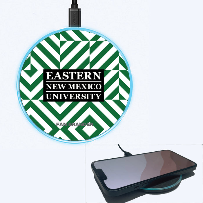 Fan Brander Grey 15W Wireless Charger with Eastern New Mexico Greyhounds Primary Logo on Geometric Diamonds Background