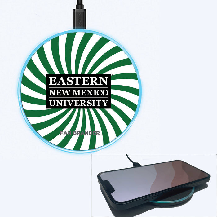 Fan Brander Grey 15W Wireless Charger with Eastern New Mexico Greyhounds Primary Logo With Team Groovey Burst