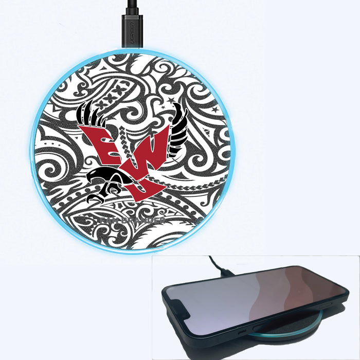 Fan Brander Grey 15W Wireless Charger with Eastern Washington Eagles Primary Logo With Black Tribal