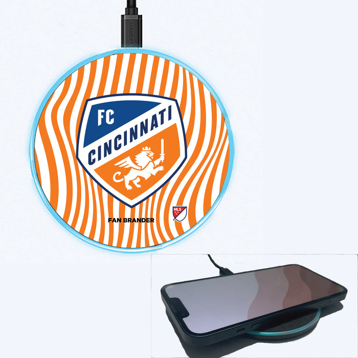 Fan Brander Grey 15W Wireless Charger with FC Cincinnati Primary Logo With Team Groovey Lines