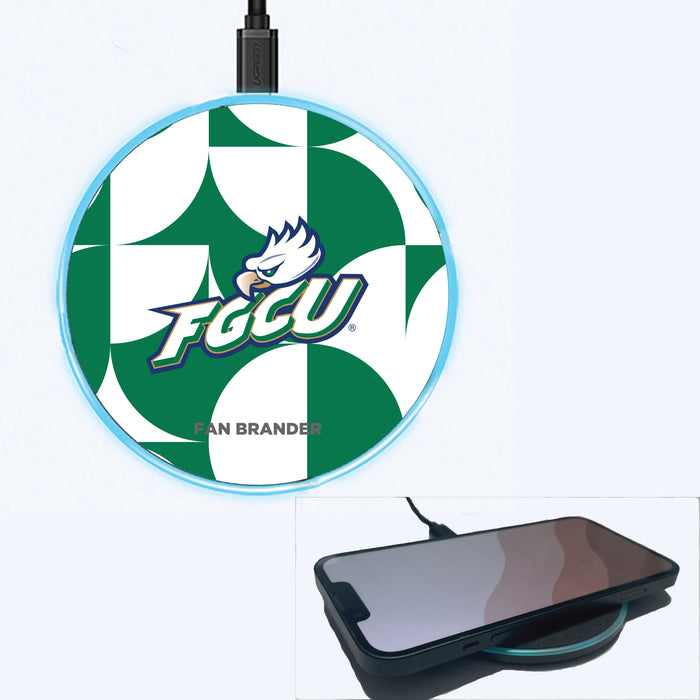 Fan Brander Grey 15W Wireless Charger with Florida Gulf Coast Eagles Primary Logo on Geometric Circle Background
