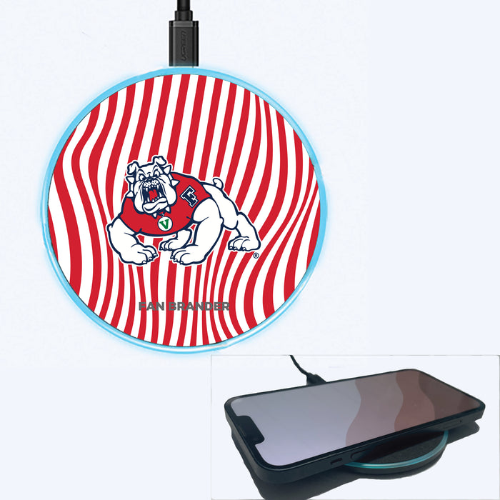 Fan Brander Grey 15W Wireless Charger with Fresno State Bulldogs Primary Logo With Team Groovey Lines