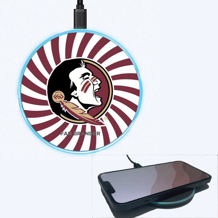 Fan Brander Grey 15W Wireless Charger with Florida State Seminoles Primary Logo With Team Groovey Burst