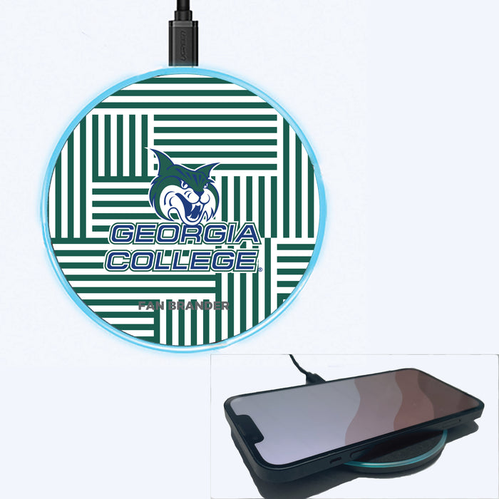 Fan Brander Grey 15W Wireless Charger with Georgia State University Panthers Primary Logo on Geometric Lines Background