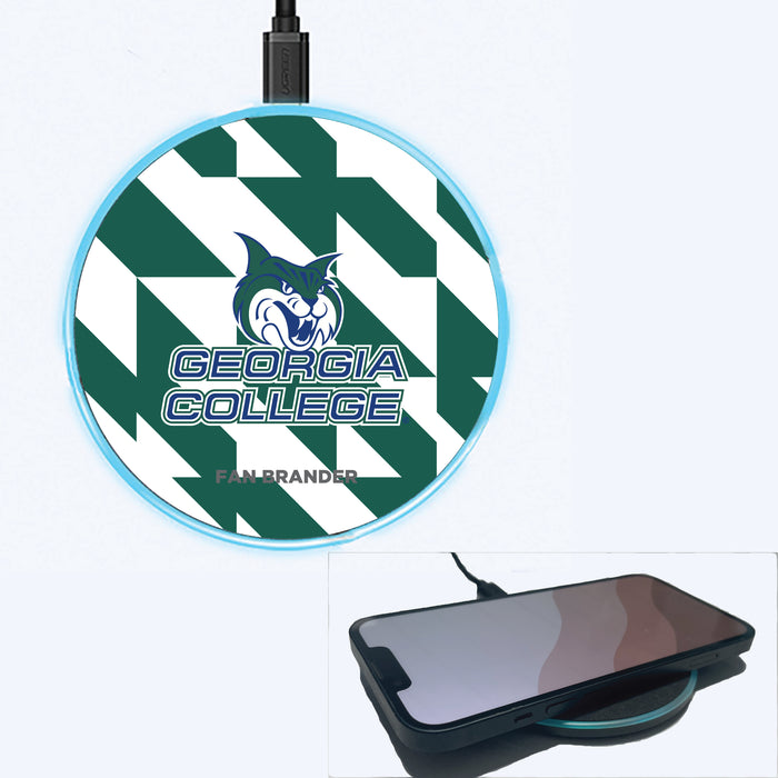 Fan Brander Grey 15W Wireless Charger with Georgia State University Panthers Primary Logo on Geometric Quad Background