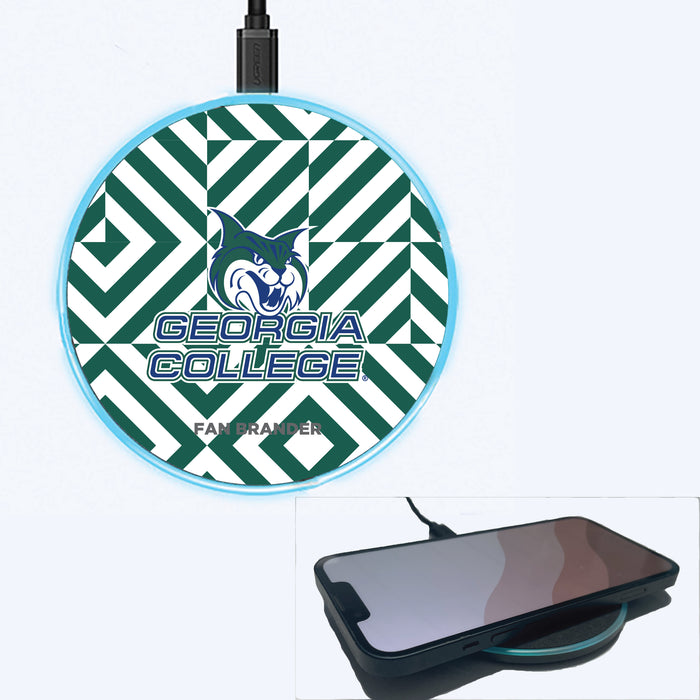 Fan Brander Grey 15W Wireless Charger with Georgia State University Panthers Primary Logo on Geometric Diamonds Background