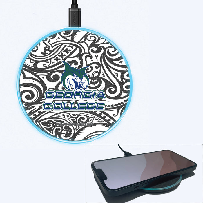 Fan Brander Grey 15W Wireless Charger with Georgia State University Panthers Primary Logo With Black Tribal