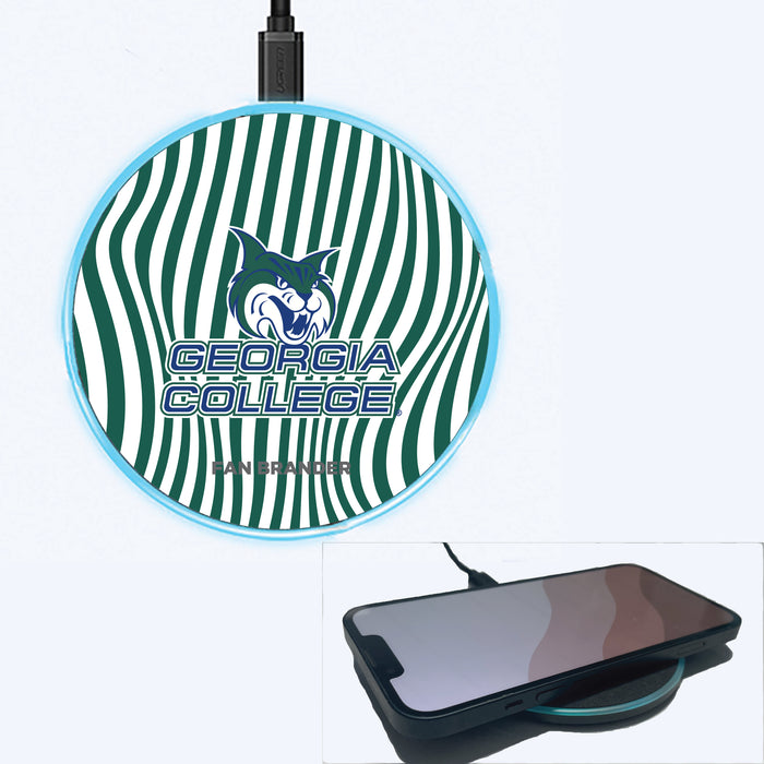 Fan Brander Grey 15W Wireless Charger with Georgia State University Panthers Primary Logo With Team Groovey Lines