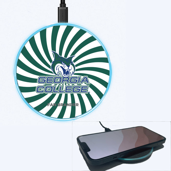 Fan Brander Grey 15W Wireless Charger with Georgia State University Panthers Primary Logo With Team Groovey Burst