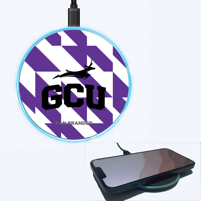 Fan Brander Grey 15W Wireless Charger with Grand Canyon Univ Antelopes Primary Logo on Geometric Quad Background
